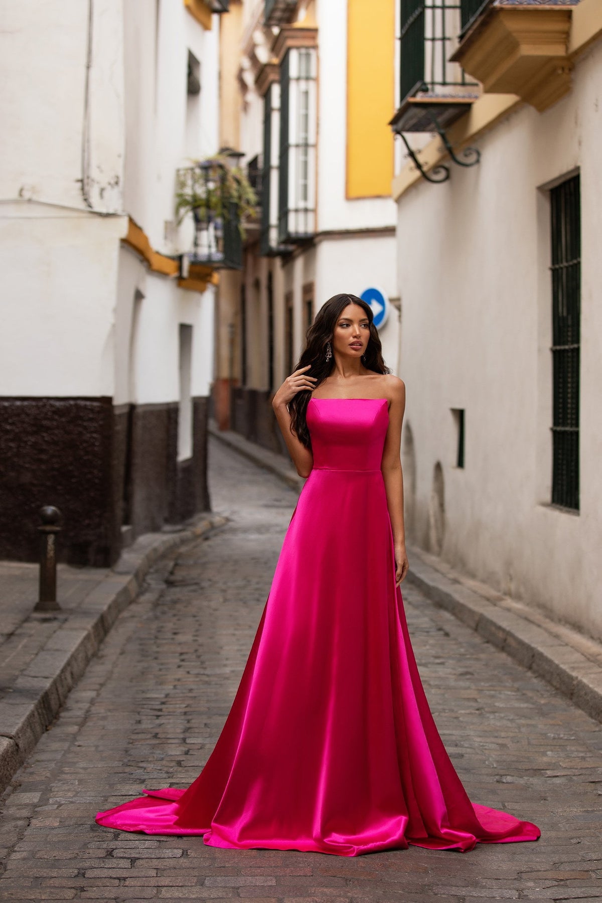 ASOS DESIGN satin long sleeve maxi dress with lace applique detail in  fuschia pink | ASOS